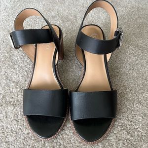 Franco Sarto black leather, strappy sandals. Worn once. Stack heel. We’ll made.